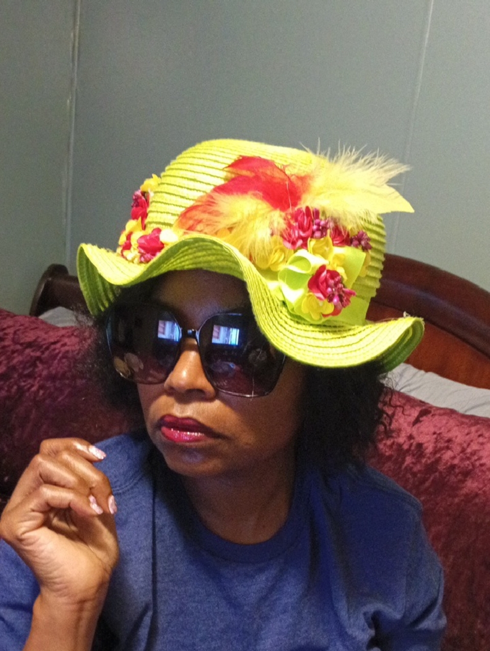 Yellow Floral Feather Sun Hat - Women Accessories